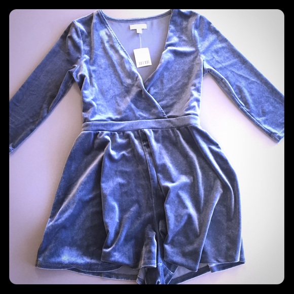 Silver/Blue VELVET Romper Brand New! - Picture 1 of 3